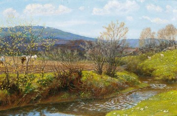 ブルック川の流れ Painting - 春の午後の風景 アーサー・ヒューズの風景 小川